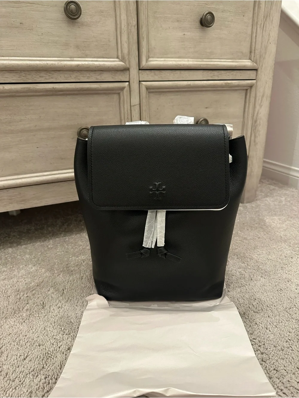 NWT Tory Burch Black Leather Flap Backpack Style 170479